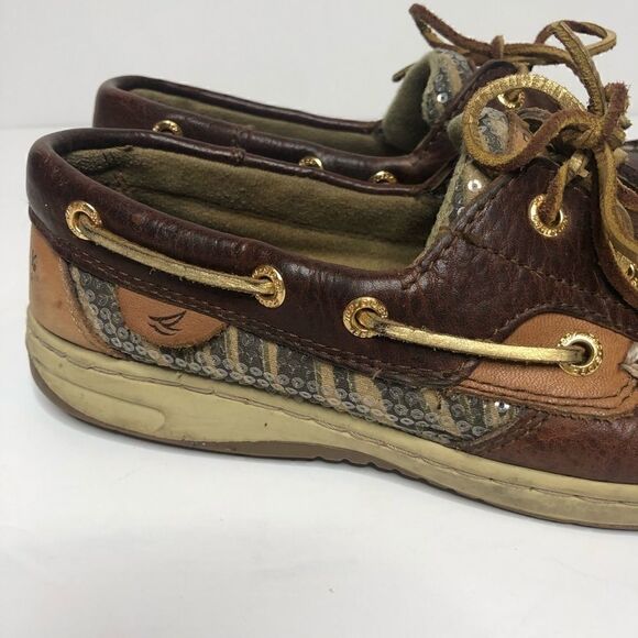 Sperry Top Sider Brown Leather Loafers Sequins - Picture 2 of 7